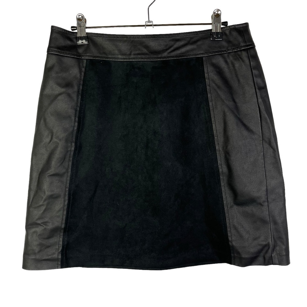 Ann Taylor LOFT Black Faux Leather Panel A-Line Mini Skirt 6